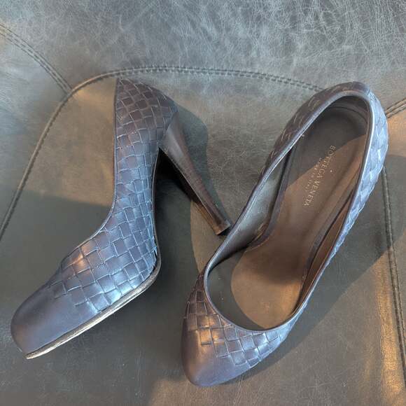 Bottega Veneta dark purple Woven Leather High Heel Pumps
